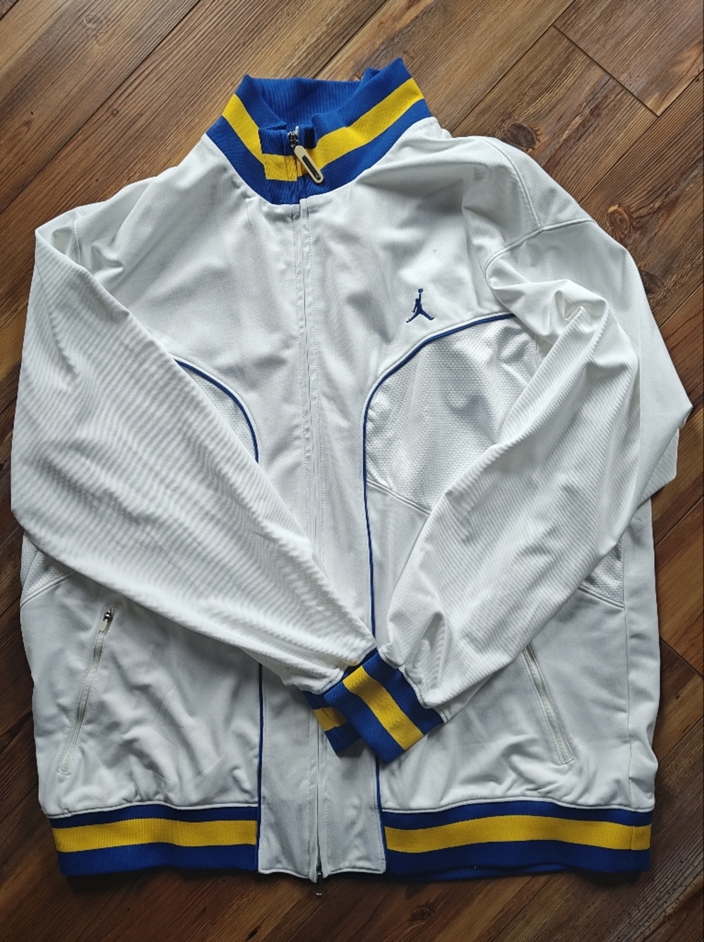 Nike Jordan White Zip-Up Track Jacket with Blue & Yellow Trim
